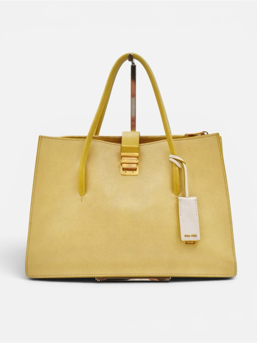 Miu Miu Colorblock Leather Top Handle Satchel Cream Yellow Gold Hardware Bag